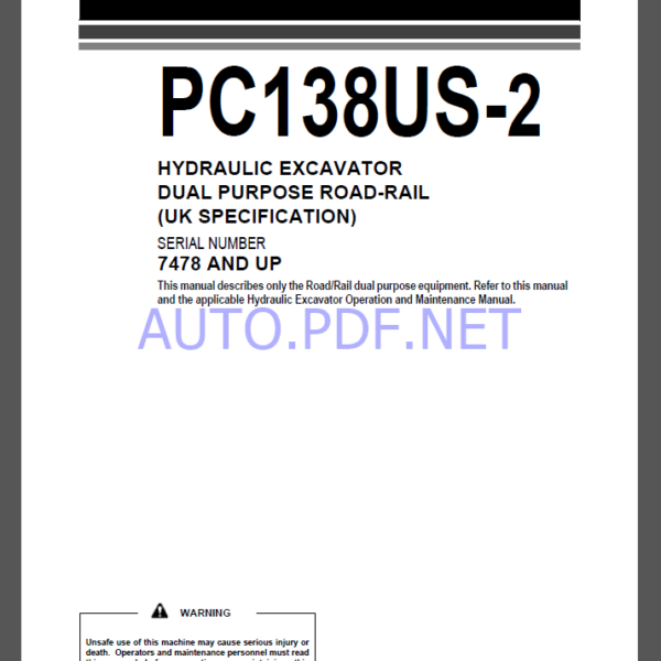 Komatsu PC138US-2 HYDRAULIC EXCAVATOR Operation and Maintenance Manual(UEAM007100)