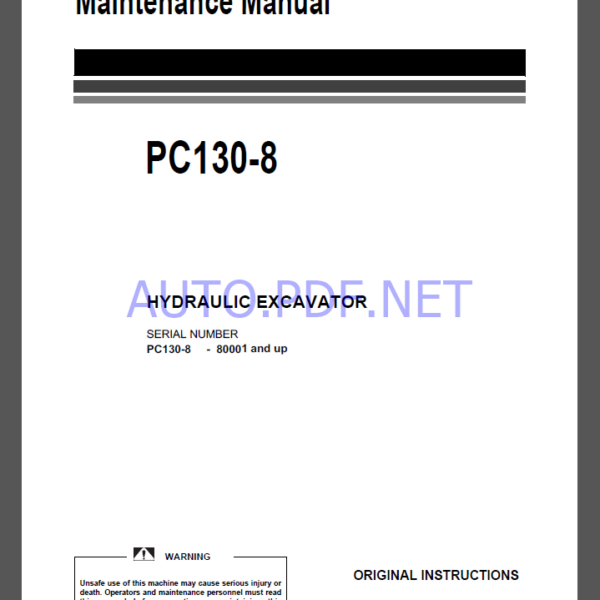 Komatsu PC130-8 HYDRAULIC EXCAVATOR Operation and Maintenance Manual(UEAM007307)