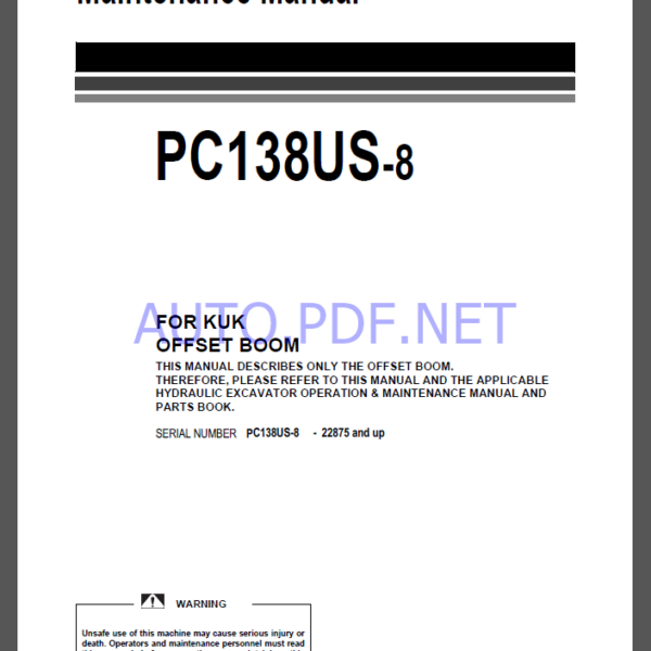 Komatsu PC138US-8 HYDRAULIC EXCAVATOR Operation and Maintenance Manual(UEAM007501)