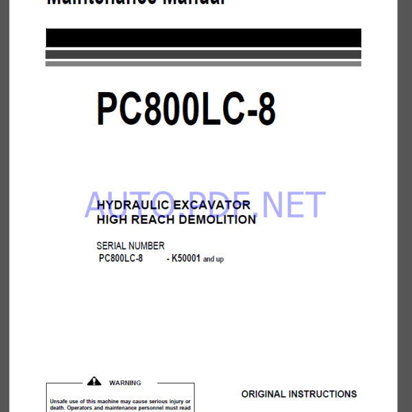 Komatsu PC800LC-8 HYDRAULIC EXCAVATOR Operation and Maintenance Manual(UEAM007900)