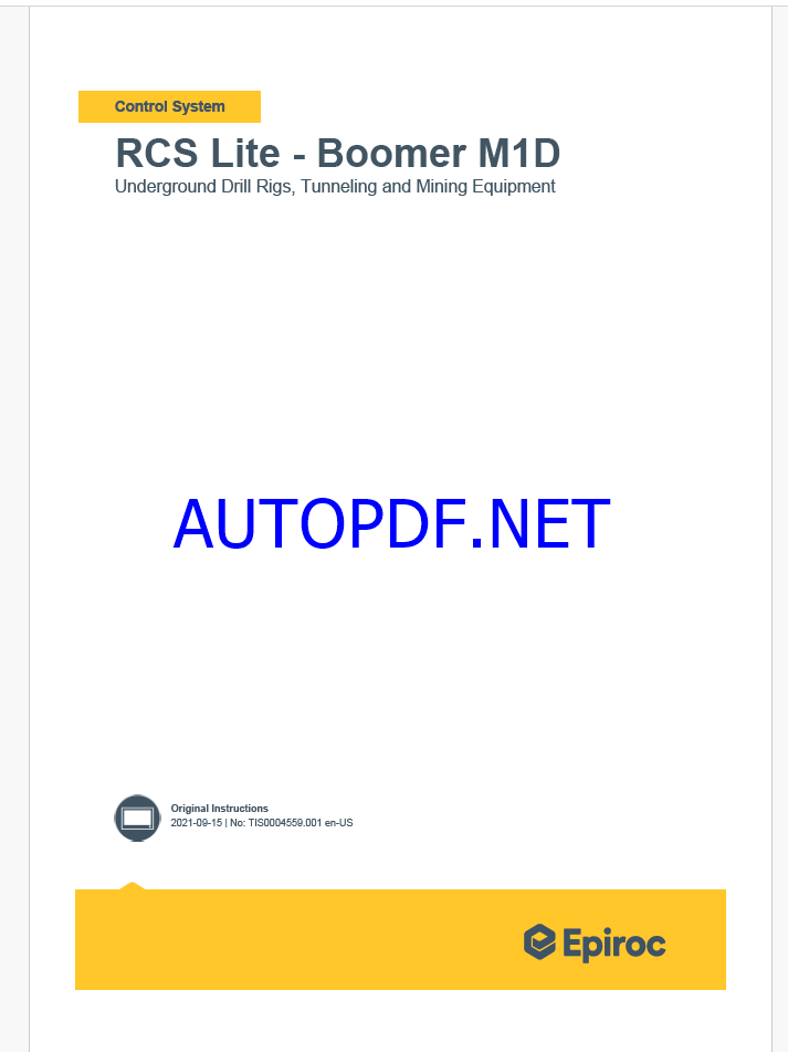 Epiroc RCS Lite - Boomer M1D Underground Drill Rigs, Tunneling and Mining Equipment Control System Manual