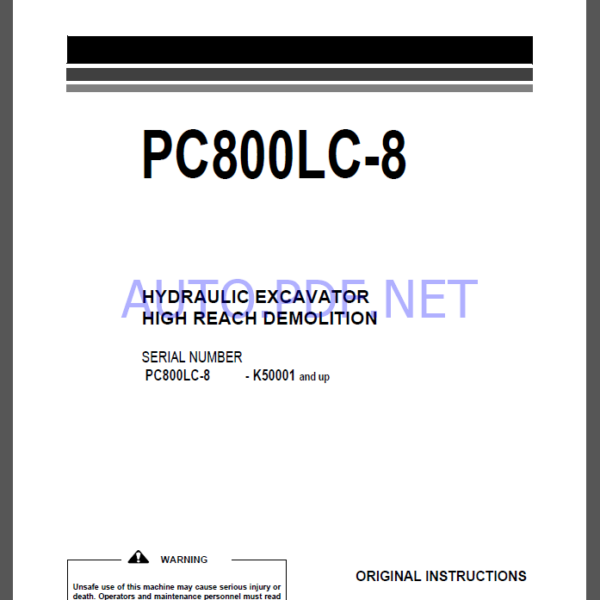 Komatsu PC800LC-8 HYDRAULIC EXCAVATOR Operation and Maintenance Manual(UENAM00791)