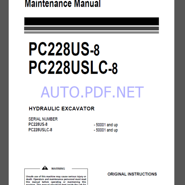 Komatsu PC800LC-8 HYDRAULIC EXCAVATOR Operation and Maintenance Manual(UENAM00823)