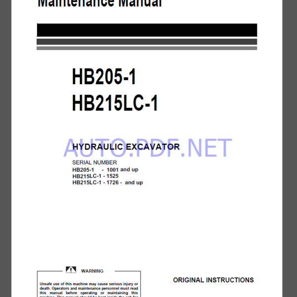 Komatsu HB205-1,HB215LC-1 HYDRAULIC EXCAVATOR Operation and Maintenance Manual(UENAM00891)