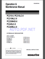 Komatsu PC210-8, PC210LC-8,PC210NLC-8,PC230NHD-8,PC240LC-8,PC240NLC-8 HYDRAULIC EXCAVATOR Operation and Maintenance Manual(UENAM00964)