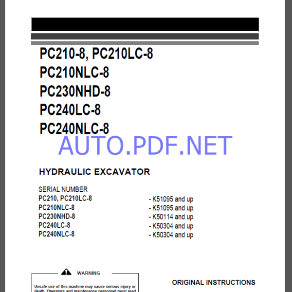 Komatsu PC210-10,PC210LC-10 HYDRAULIC EXCAVATOR Operation and Maintenance Manual(UENAM00906)