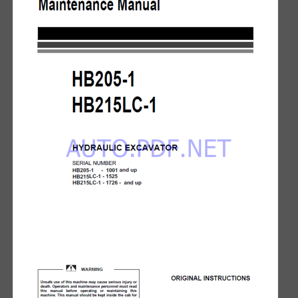 Komatsu HB205-1,HB215LC-10 HYDRAULIC EXCAVATOR Operation and Maintenance Manual(UENAM00892)