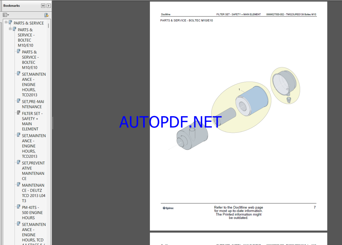 Epiroc Boltec M10 Spare parts catalog