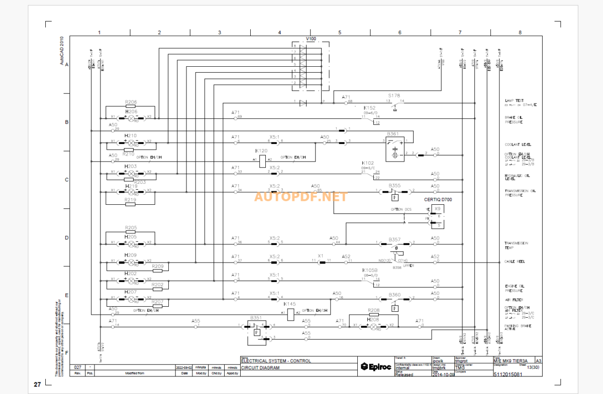 Epiroc Boomer L2 D Battery Diagrams and Drawings Manual