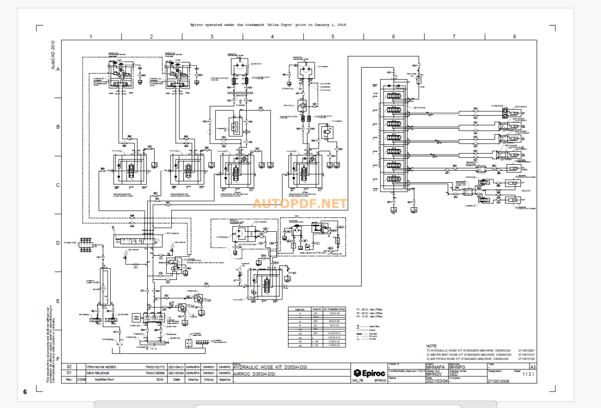 Epiroc Semi Hydraulic AirROC D35SH DSI Diagrams and Drawings Manual