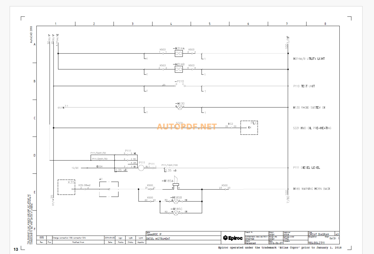 Epiroc SpeedROC 1F Diagrams and Drawings Manual