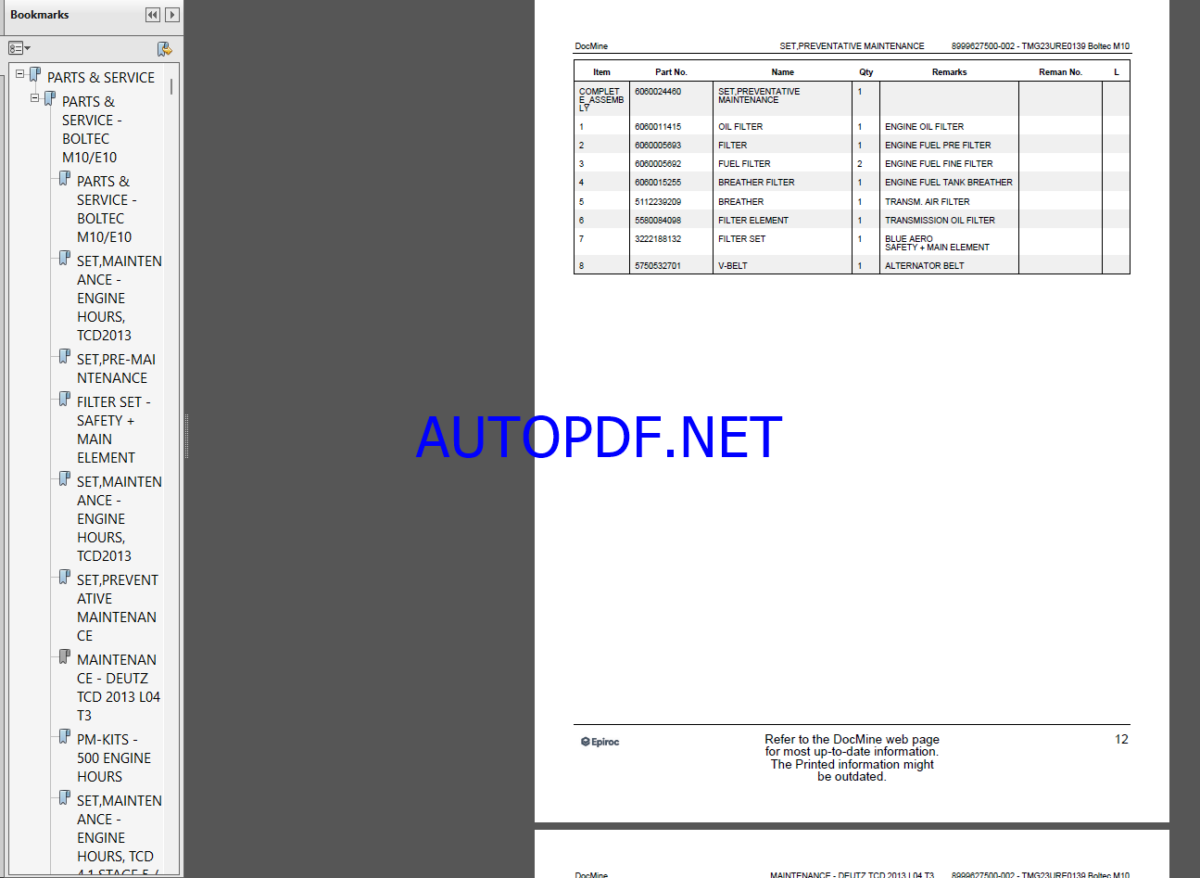 Epiroc Boltec M10 Spare parts catalog