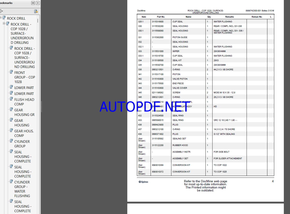 Epiroc Boltec S10 M Spare parts catalog