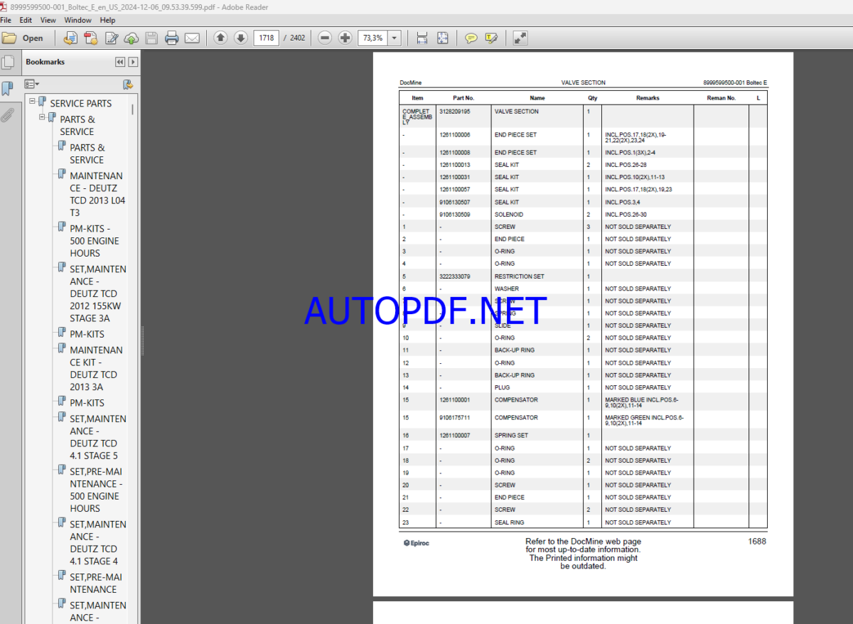 Epiroc Boltec E Spare parts catalog