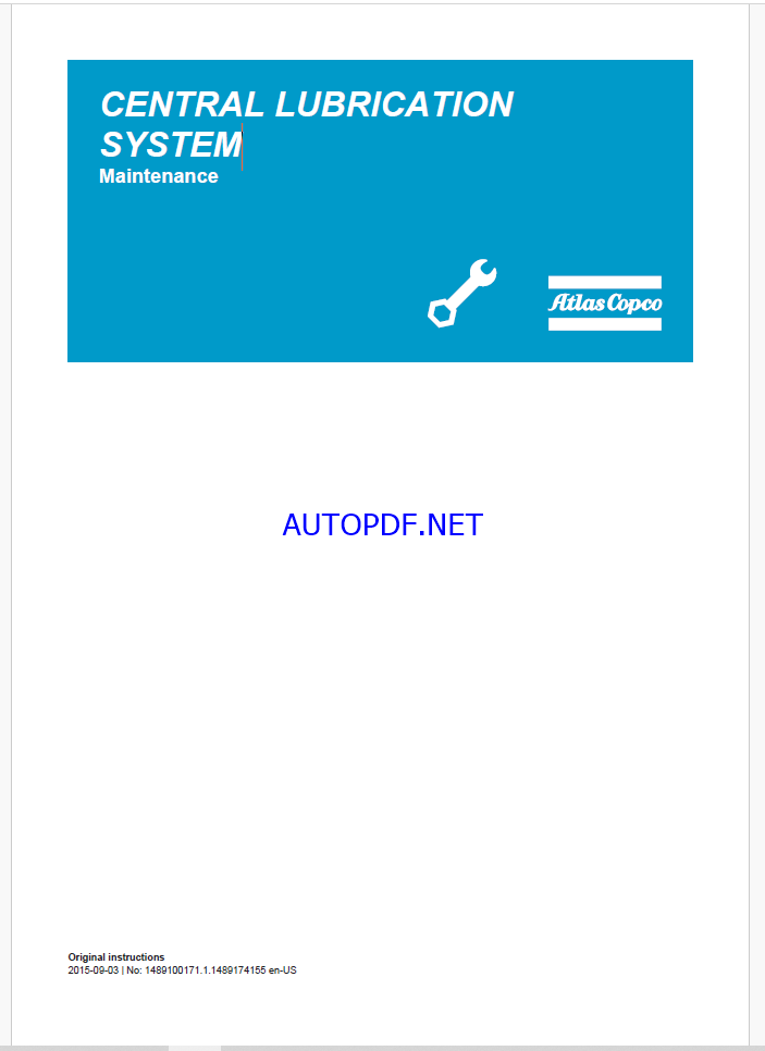 Atlas Copco CENTRAL LUBRICATION SYSTEM Maintenance Manual
