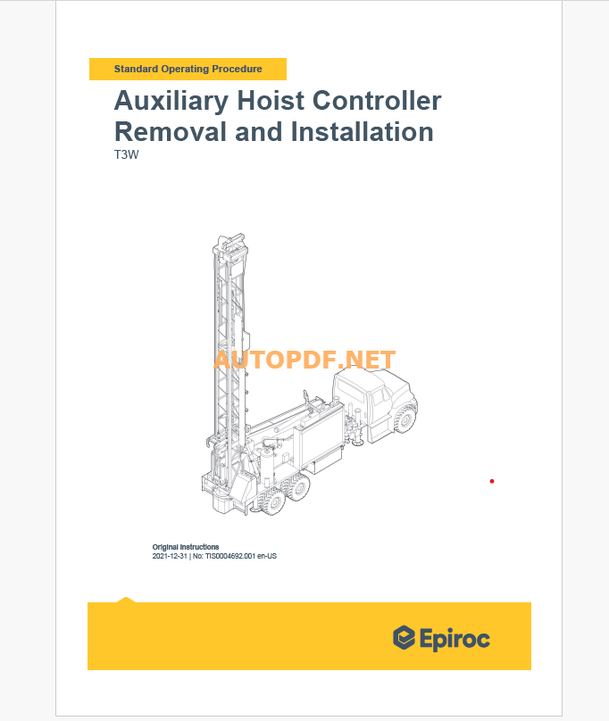 Epiroc Water Well Drill T3W Component Removal and Installation Instructions