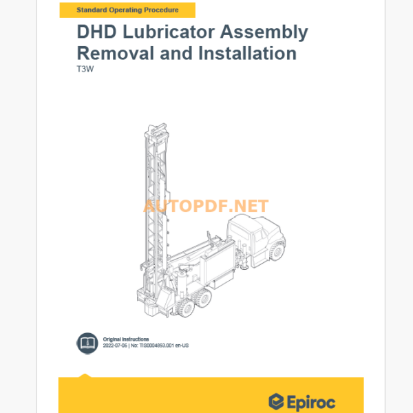 Epiroc Water Well Drill T3W Component Removal and Installation Instructions