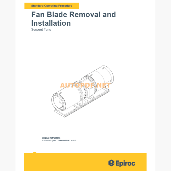 Epiroc Componenent Serpent Fans Drive and Installation Instructions 1 ROCK DRILL 2.BOLTING EQUIPMENT 3CARRIER 4.CABLE REEL 5.HYDRAULIC SYSTM 6.ELECTRICAL SYSTEM 7.AIR/WATER SYSTEM Epiroc Epiroc Serpent Fans Component Removal and Installation Instructions