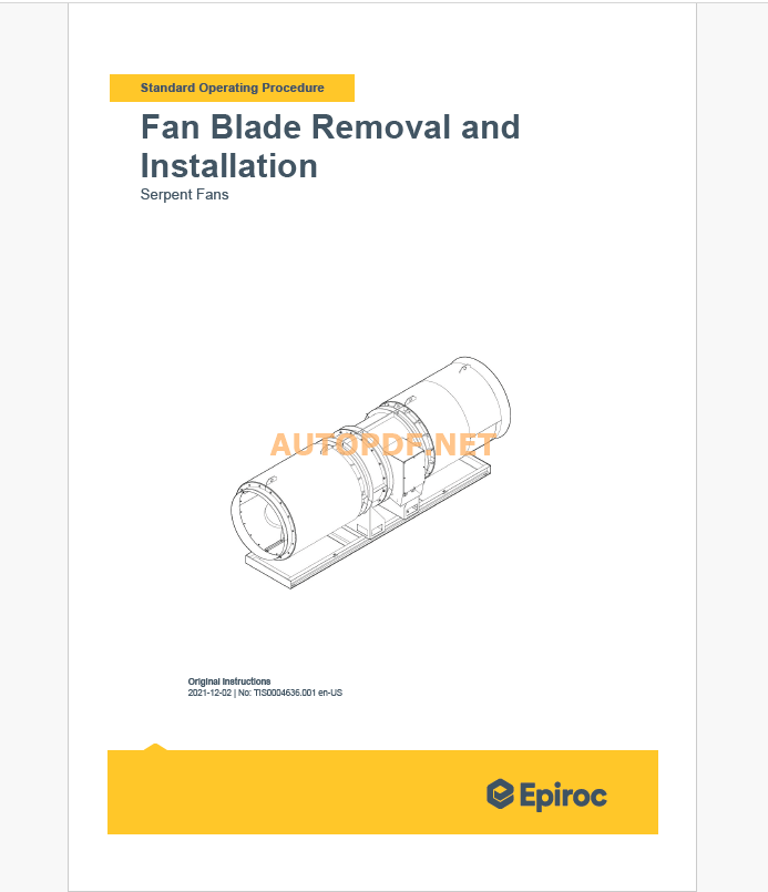 Epiroc Componenent Serpent Fans Drive and Installation Instructions 1 ROCK DRILL 2.BOLTING EQUIPMENT 3CARRIER 4.CABLE REEL 5.HYDRAULIC SYSTM 6.ELECTRICAL SYSTEM 7.AIR/WATER SYSTEM Epiroc Epiroc Serpent Fans Component Removal and Installation Instructions