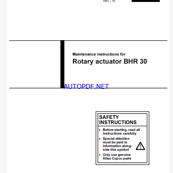 Atlas Copco Rotary actuator BHR 30 Maintenance ManualAtlas Copco Rotary actuator BHR 30 Maintenance Manual