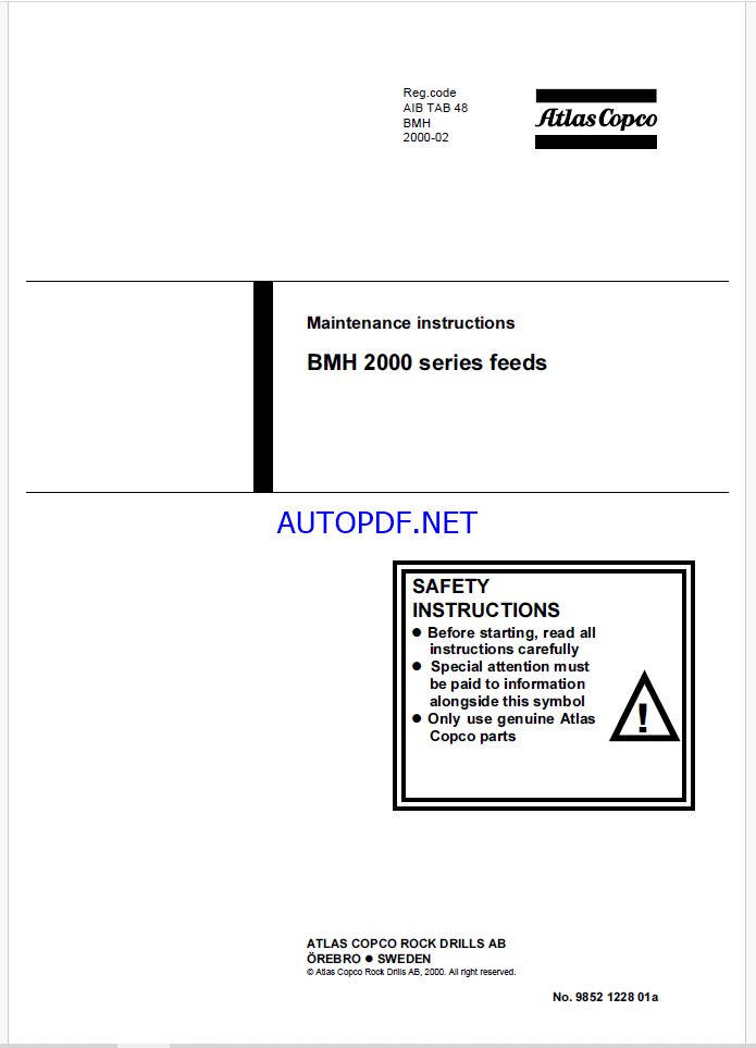 Atlas Copco BMH 2000 series feeds Maintenance Manual