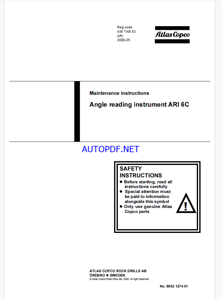 Atlas Copco Angle reading instrument ARI 6C Maintenance Manual