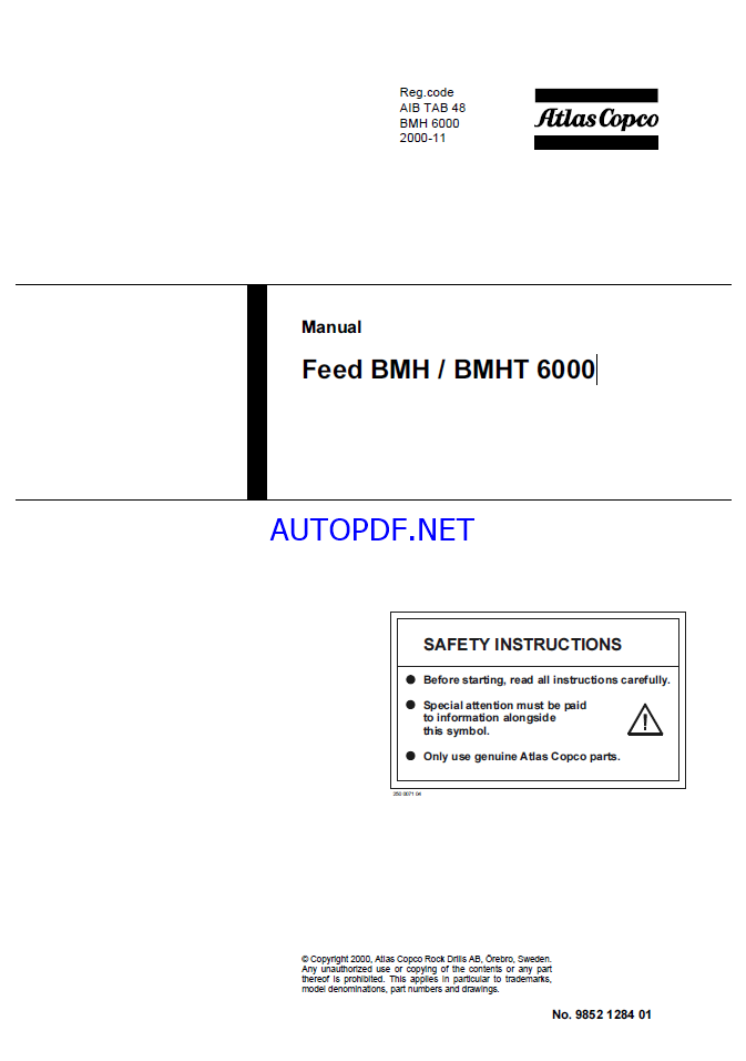 Atlas Copco Feed BMH\BMHT 6000 Maintenance Manual