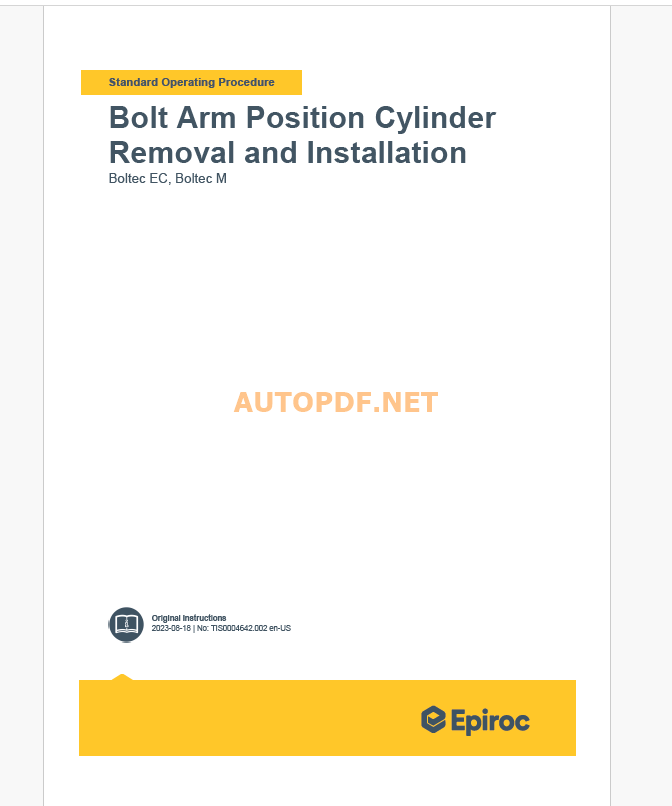 Epiroc Boltec E Component Removal and Installation Instructions