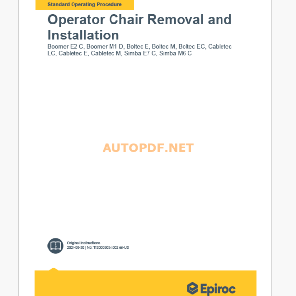 Epiroc Boomer M1 D Boomer M1 D Component Removal and Installation Instructions