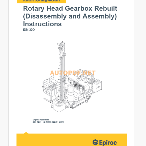 Epiroc IDM30 Blast Hole Drills Component Removal and Installation Instructions