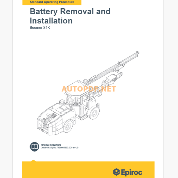 Epiroc Boomer S1 K Component Removal and Installation Instructions