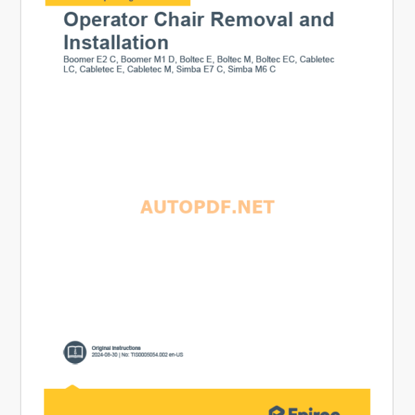 Epiroc Boomer E2 C, Boomer M1 D, Boltec E, Boltec M, Boltec EC, Cabletec LC, Cabletec E, Cabletec M, Simba E7 C, Simba M6 C Original Instructions Component Removal and Installation Instructions