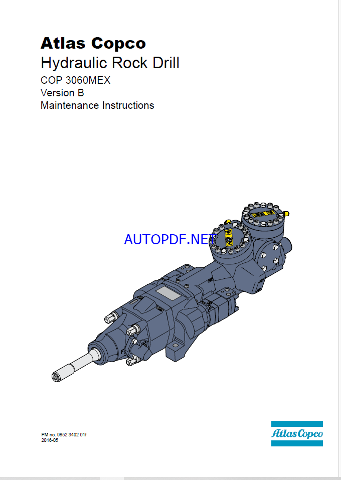 Atlas Copco Hydraulic Rock Drill COP 3060MEX Version B Maintenance Manual