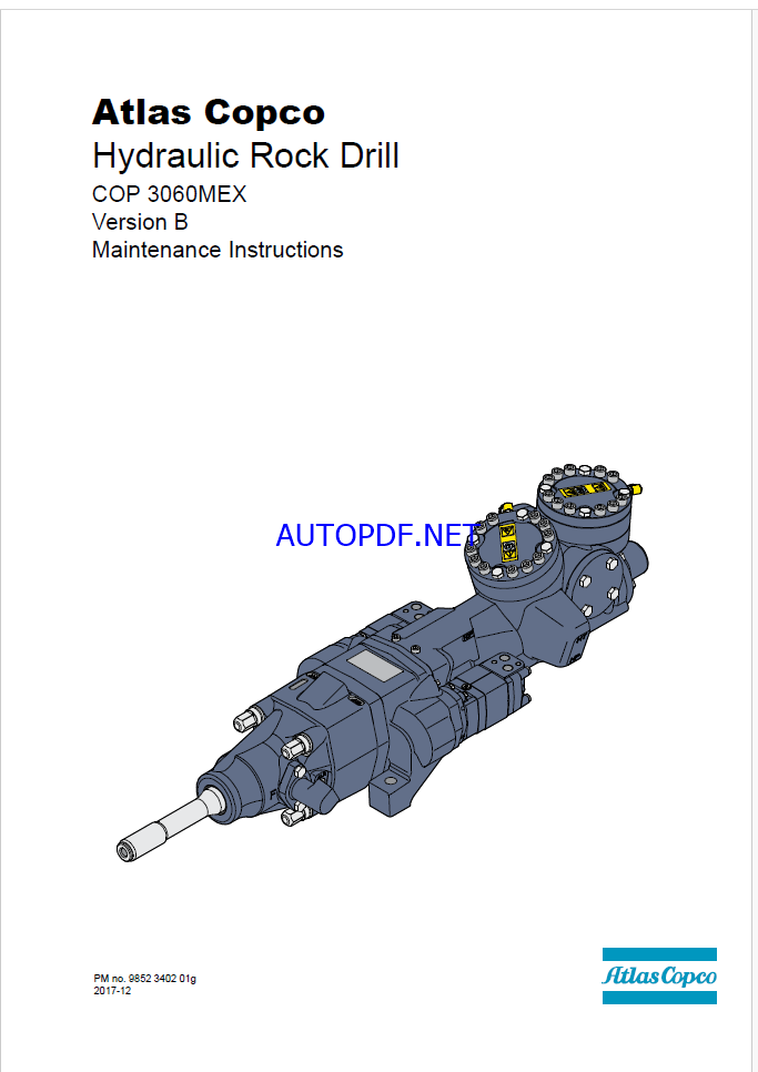 Atlas Copco Hydraulic Rock Drill COP 3060MEX Version B Maintenance Manual