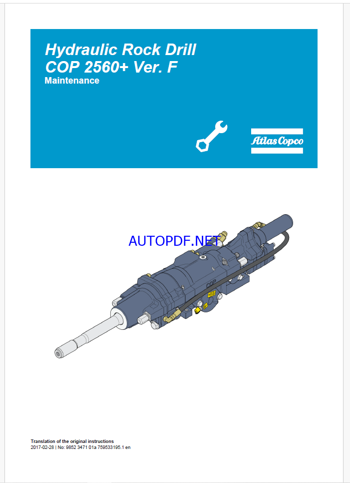 Atlas Copco Hydraulic Rock Drill COP 2560+ Ver. F Maintenance Manual