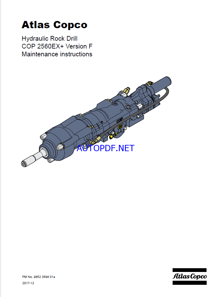 Atlas Copco Hydraulic Rock Drill COP 2560EX+ Version F Maintenance Manual