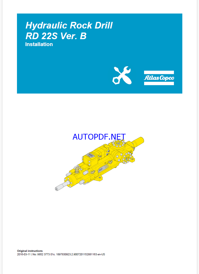 Atlas Copco Hydraulic Rock Drill RD 22S Ver. B Maintenance Manual