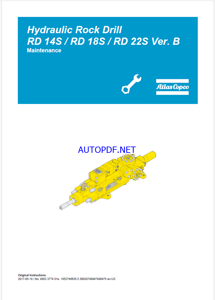 Atlas Copco Hydraulic Rock Drill RD 14S / RD 18S / RD 22S Ver. B Maintenance Manual