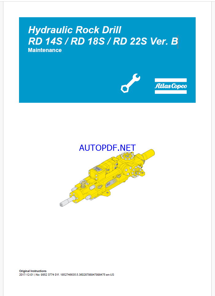 Atlas Copco Hydraulic Rock Drill RD 14S / RD 18S / RD 22S Ver. B Maintenance Manual