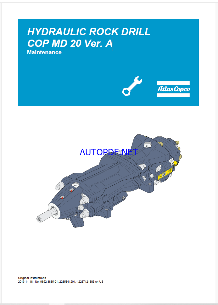 Atlas Copco HYDRAULIC ROCK DRILL COP MD 20 Ver. A Maintenance Manual