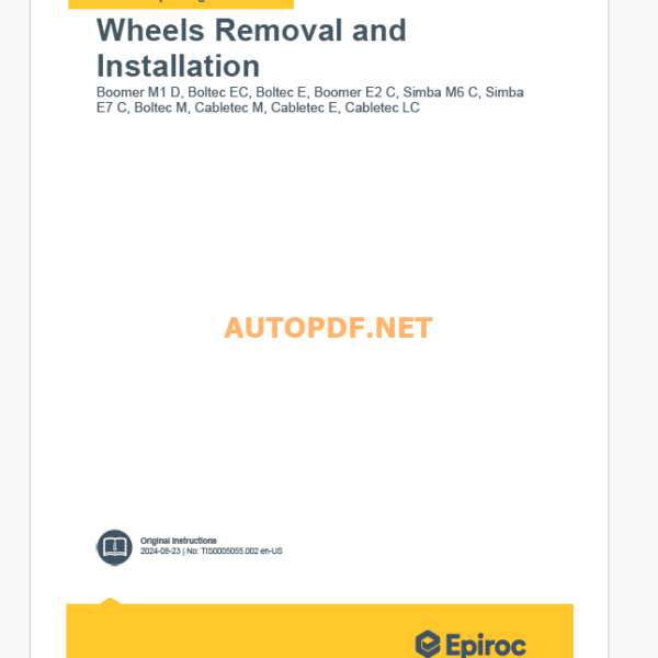 Epiroc Boomer E2 C, Boomer M1 D, Boltec E, Boltec M, Boltec EC, Cabletec LC, Cabletec E, Cabletec M, Simba E7 C, Simba M6 C Original Instructions Component Removal and Installation Instructions
