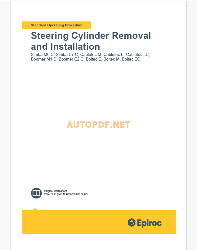 Epiroc Boomer E2 C, Boomer M1 D, Boltec E, Boltec M, Boltec EC, Cabletec LC, Cabletec E, Cabletec M, Simba E7 C, Simba M6 C Original Instructions Component Removal and Installation Instructions