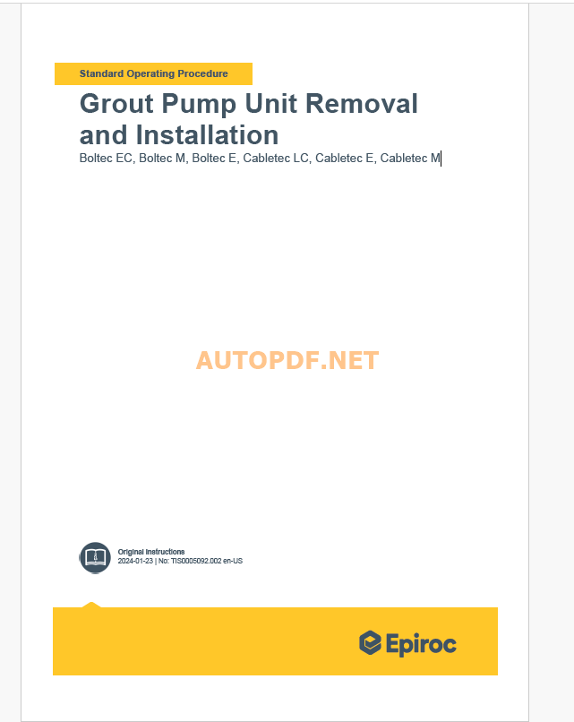 Epiroc Boltec EC, Boltec M, Boltec E, Cabletec LC, Cabletec E, Cabletec MInstructions Component Removal and Installation Instructions