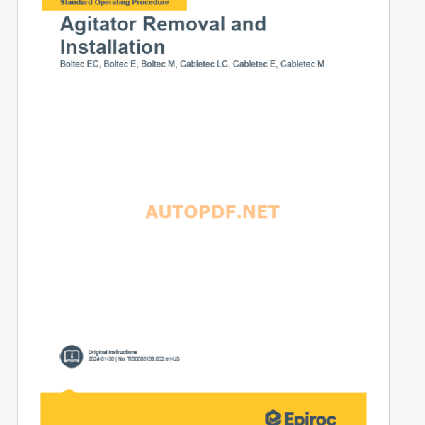 Epiroc Boltec EC, Boltec E, Boltec M, Cabletec LC, Cabletec E, Cabletec M Instructions Component Removal and Installation Instructions