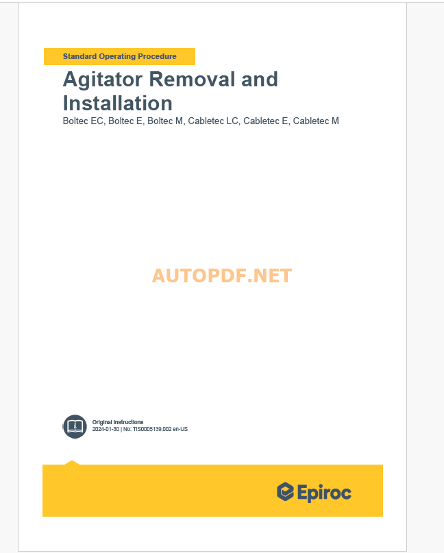 Epiroc Boltec EC, Boltec E, Boltec M, Cabletec LC, Cabletec E, Cabletec M Instructions Component Removal and Installation Instructions