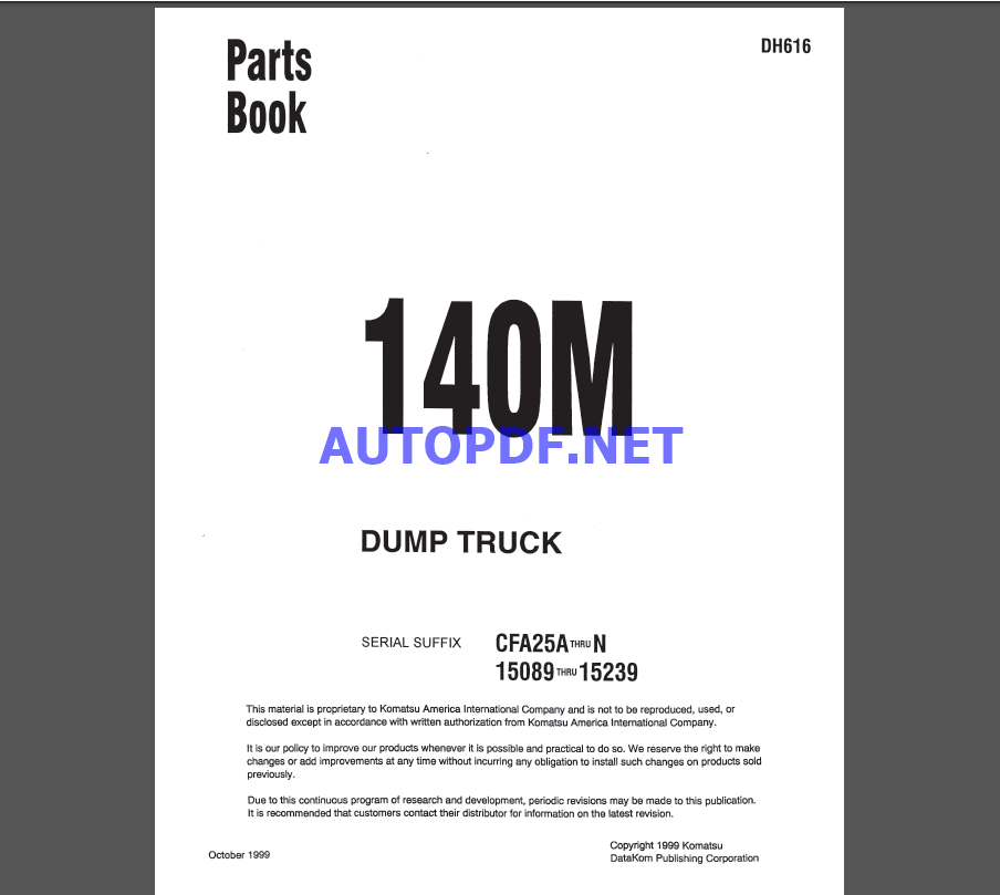 Komatsu 140M Dump Truck Parts Book