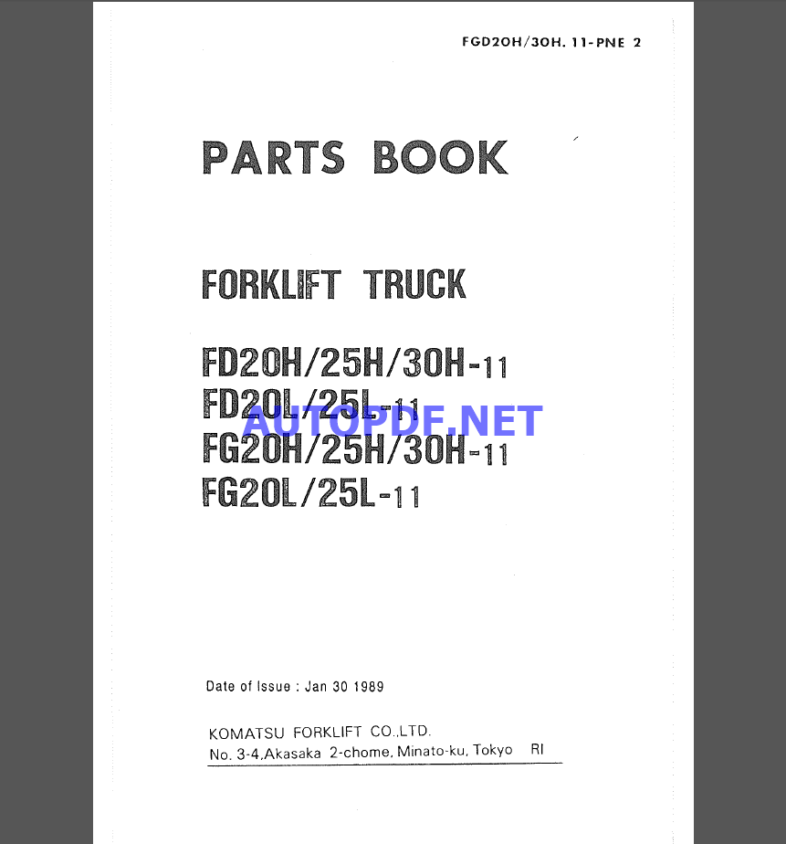 Komatsu FD20H, FD25H, FD30H-11 Parts Book