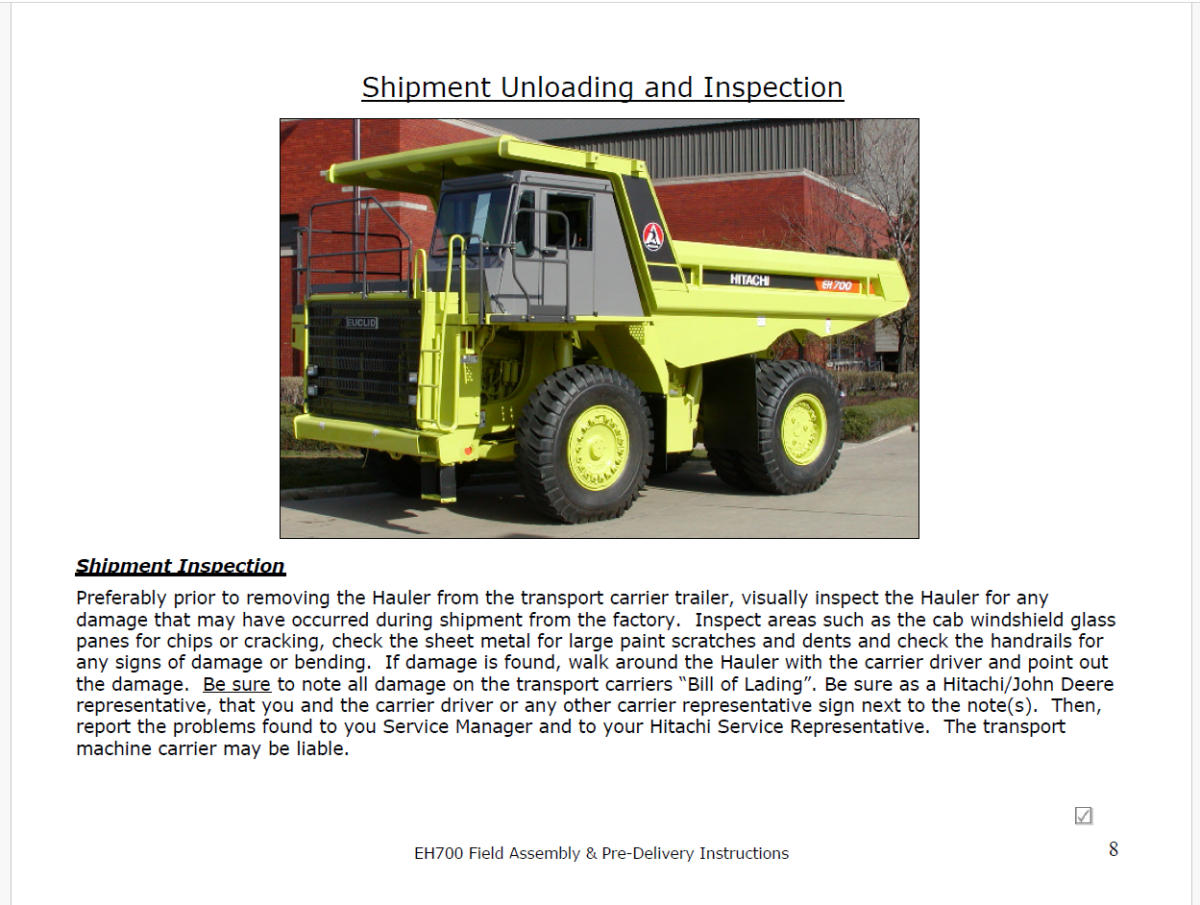 Field Assembly and Pre-Delivery Inspection of the EH700 and EH750 Haulers