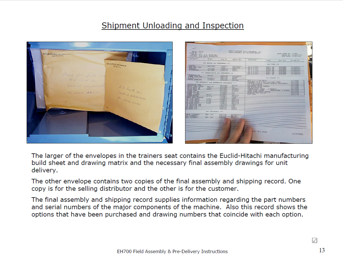 Field Assembly and Pre-Delivery Inspection of the EH700 and EH750 Haulers