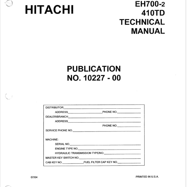Format: PDF Language: English Size: 8,9 MB Pages: 264 Delivery Method: Speed Download Link Model: EH700-2 - 410TD Type of Documents: Engine Manual